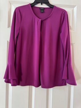 Ann Taylor Fuchsia Bell-Sleeve Keyhole Blouse